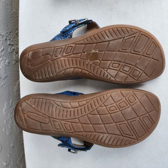 Aetrex Flip Flop Sandals Womens 6 Rita Adjustable Blue Snakeskin Comfort Thong - Picture 8 of 13